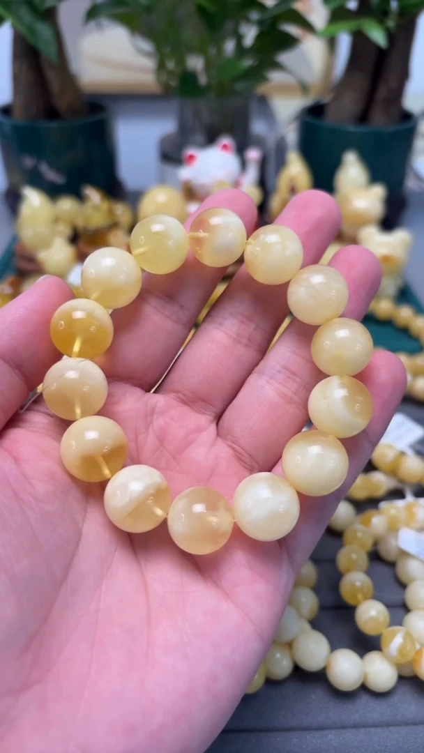 手串琥珀未镶嵌p11金妖白蜜蜡手串 27.7克 15mm