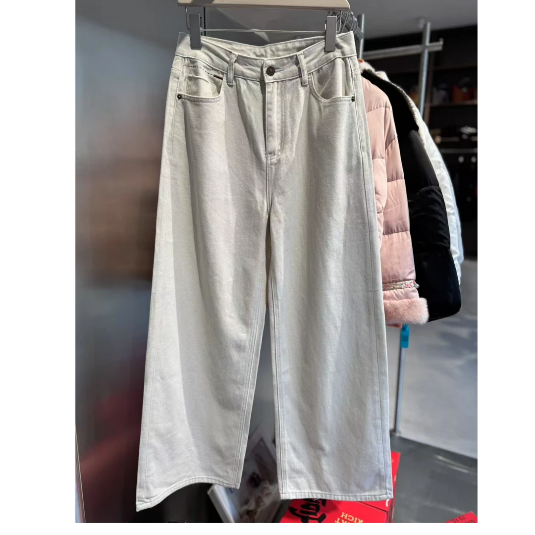 花  秋季新款时尚简约休闲百搭直筒裤休闲复古高腰牛仔裤【2968】