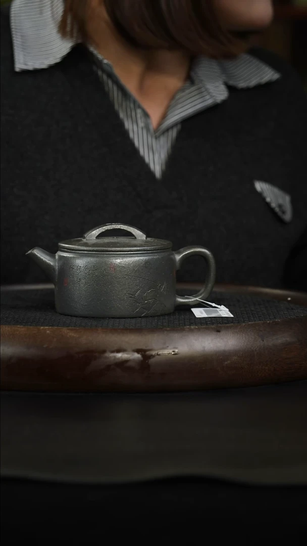 茶壶紫砂手磨粗砂天青 柴烧汉瓦