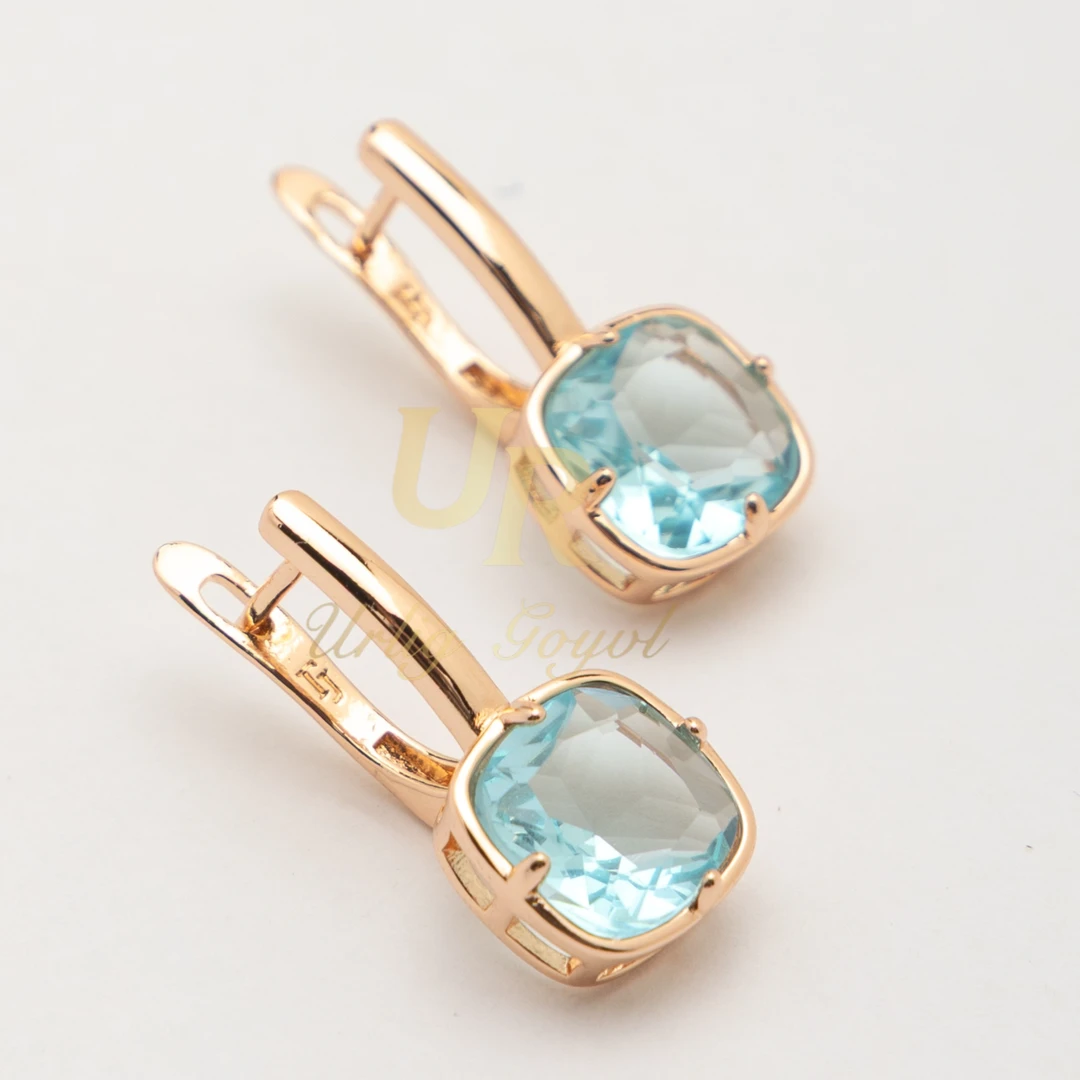 合金锆石耳饰 27-UR【顺丰包邮-无运费险】Baby蓝 玫瑰金色民族耳饰