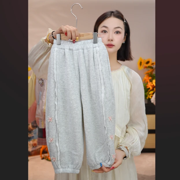 MOMOCO秋冬女童加绒时尚花边百搭针织裤77880358004