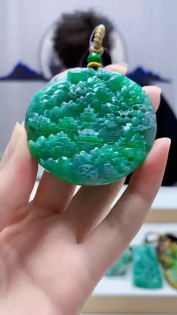 未镶嵌定制翡翠4688zm-毛货挂件山水104