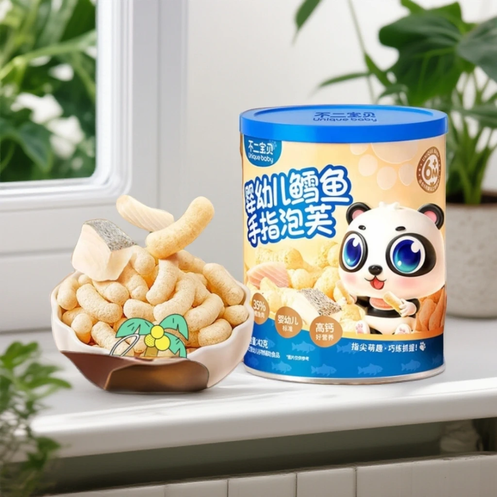 不二宝贝婴幼儿鳕鱼手指泡芙零食无添加蔗糖儿童手指饼干健康零食