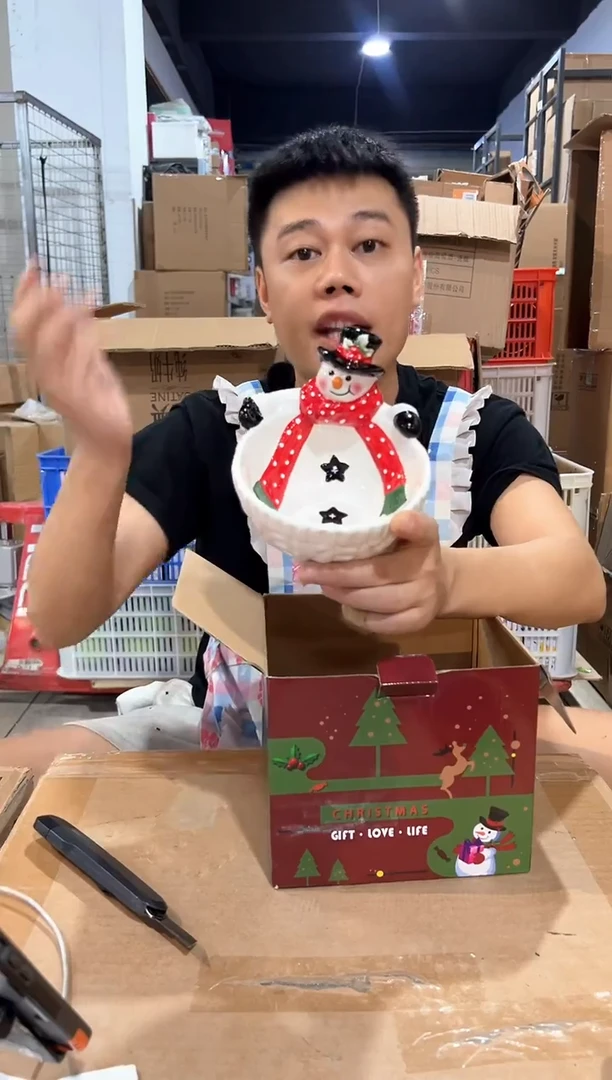 瓷片原盒雪人碗