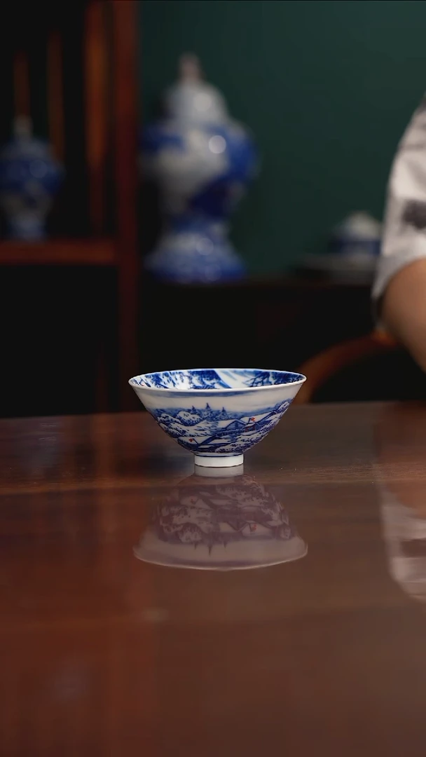 晓月柴窑 雪景斗笠杯
