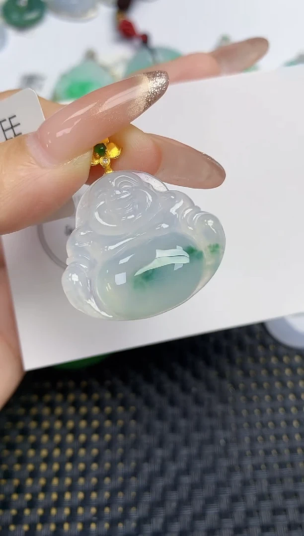 颈饰18K金镶嵌翡翠天然缅甸A货翡翠百元以上9元证书费自理