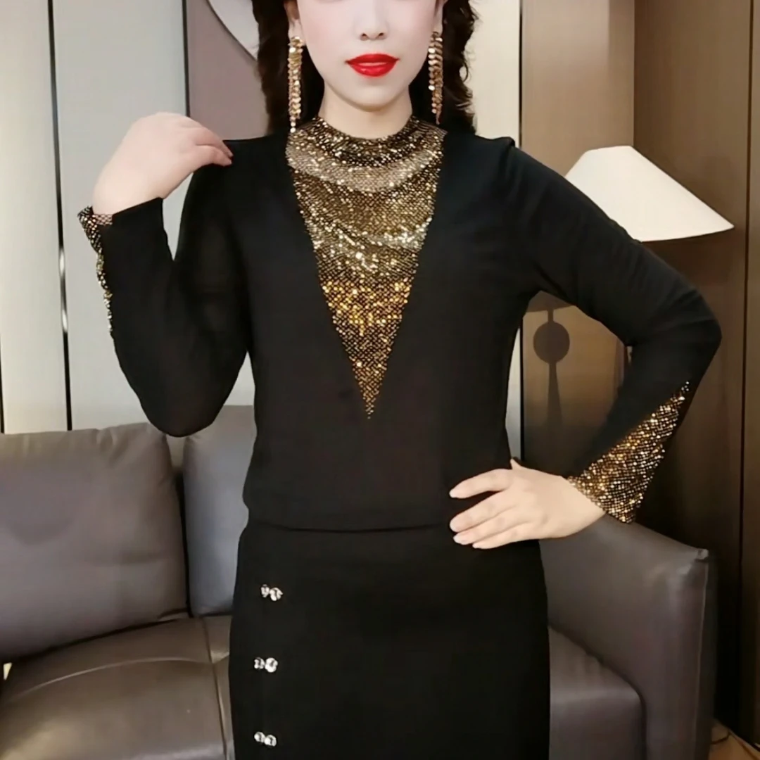 洋气百搭半高领黑色加绒显瘦气质小衫