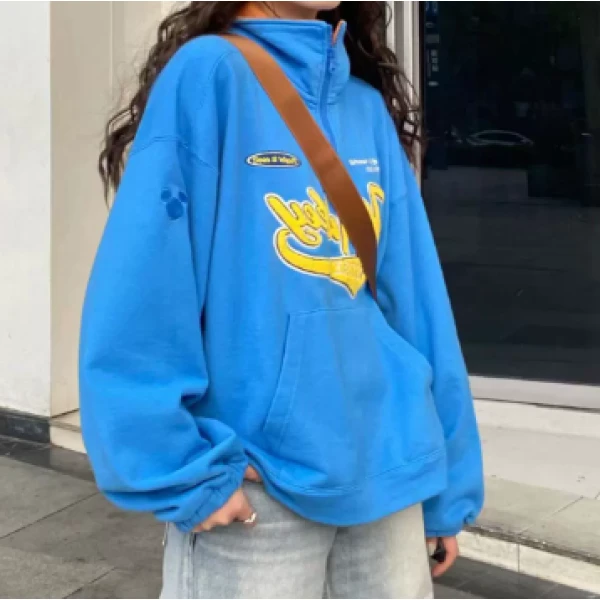 moussy 卡通撞色拉链休闲半开领卫衣女-028GAY90-5050