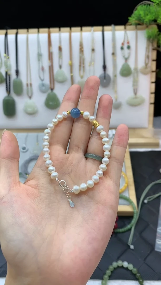 银S925镶嵌手绳淡水珍珠.**羊手链4