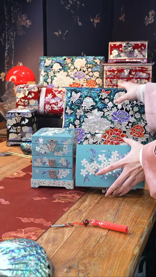 【闪购商品】瓷片螺钿工艺香椿木首饰盒