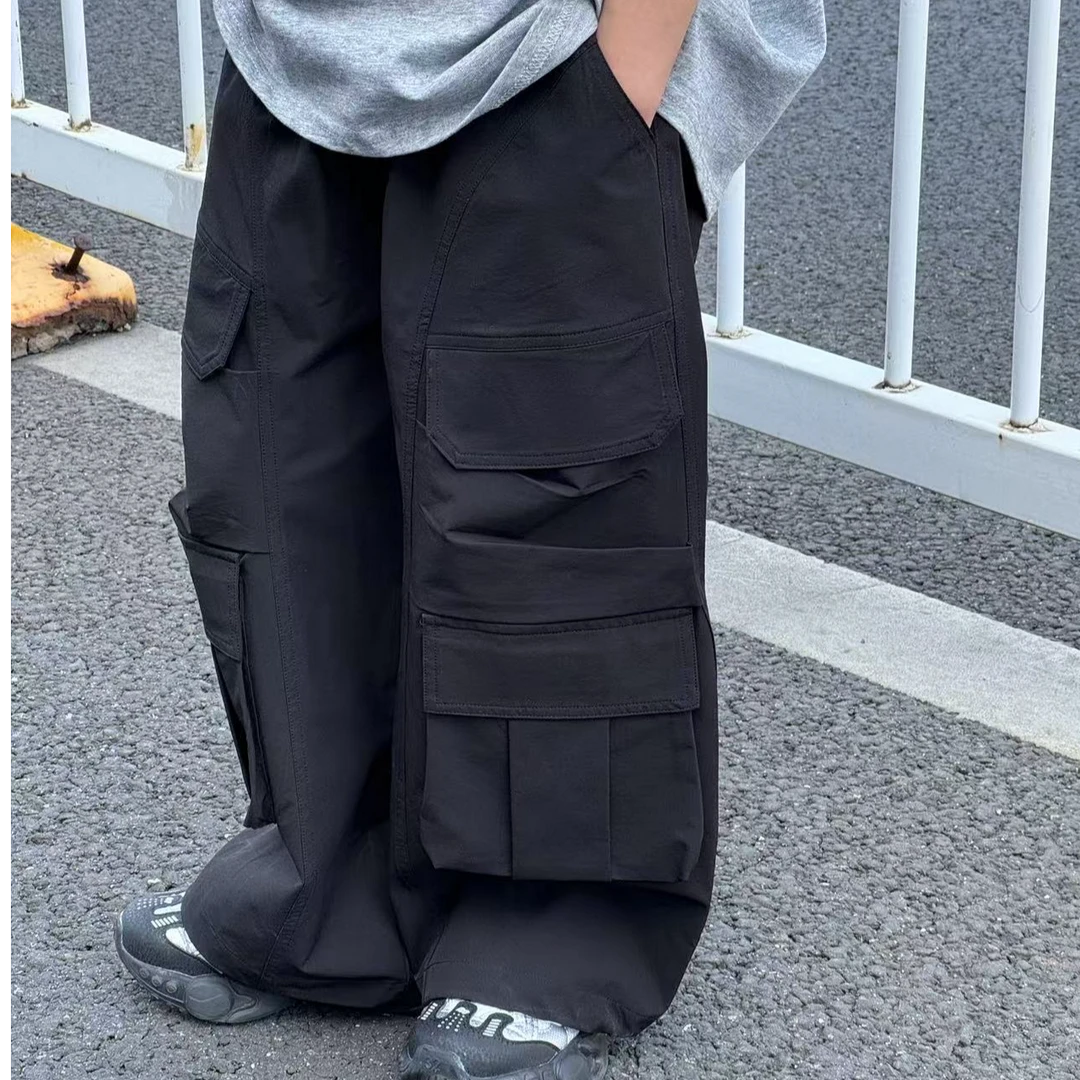 中大童工装裤黑色百搭直筒速干裤宽松薄款多口袋韩版潮流86022