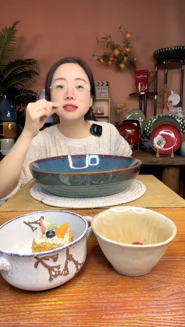 陶瓷11.5英寸窑变大汤盘 微瑕