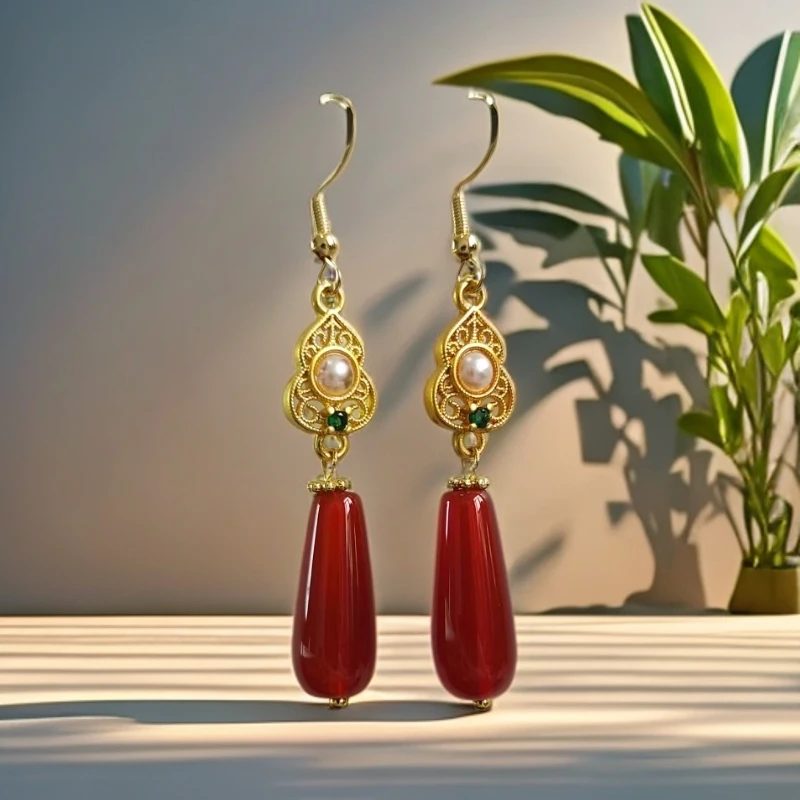 55民族风金色镶嵌孔雀女耳钩复古爱心/水滴耳饰