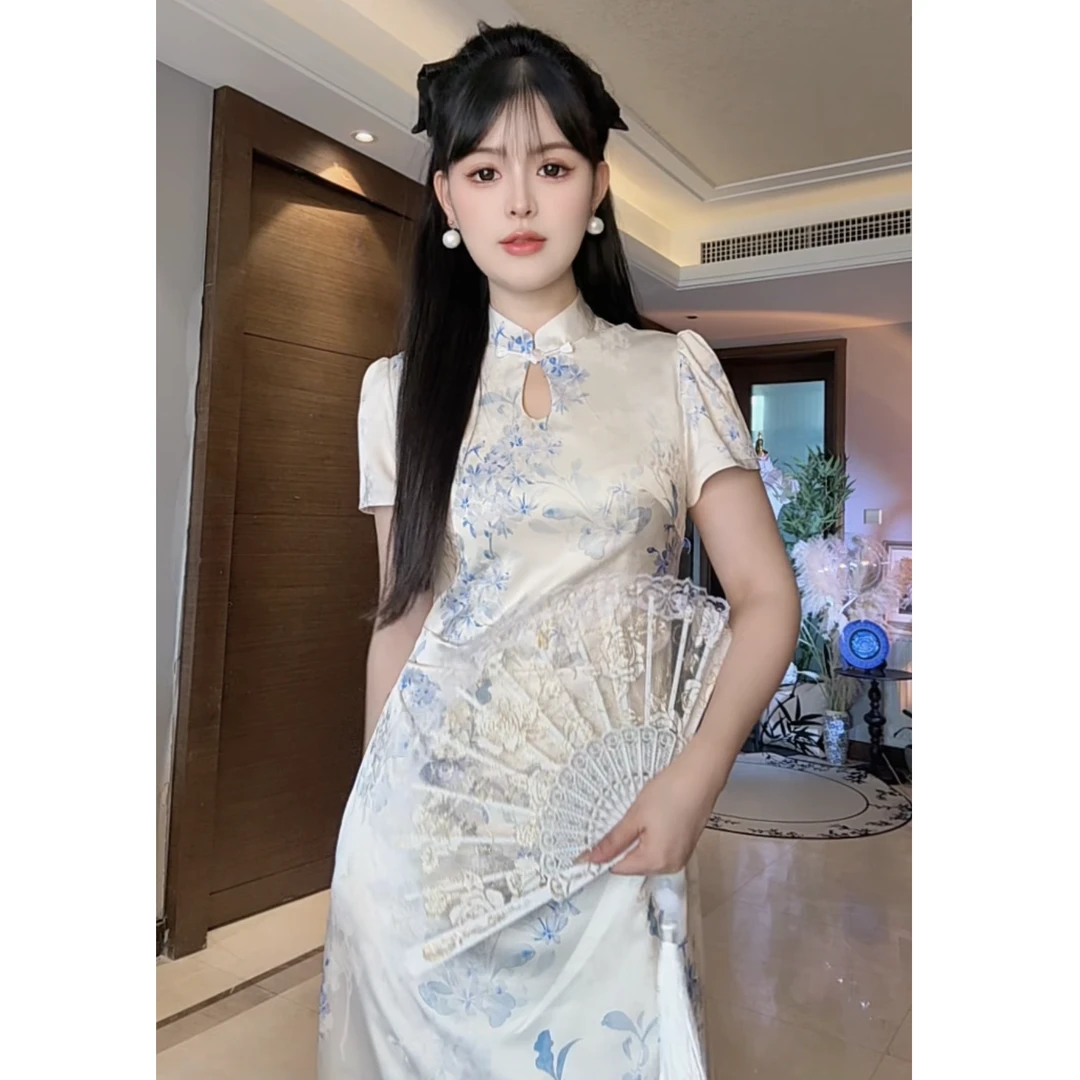 连衣裙女2025夏重工提花旗袍裙女夏季国风改良新中式连衣裙