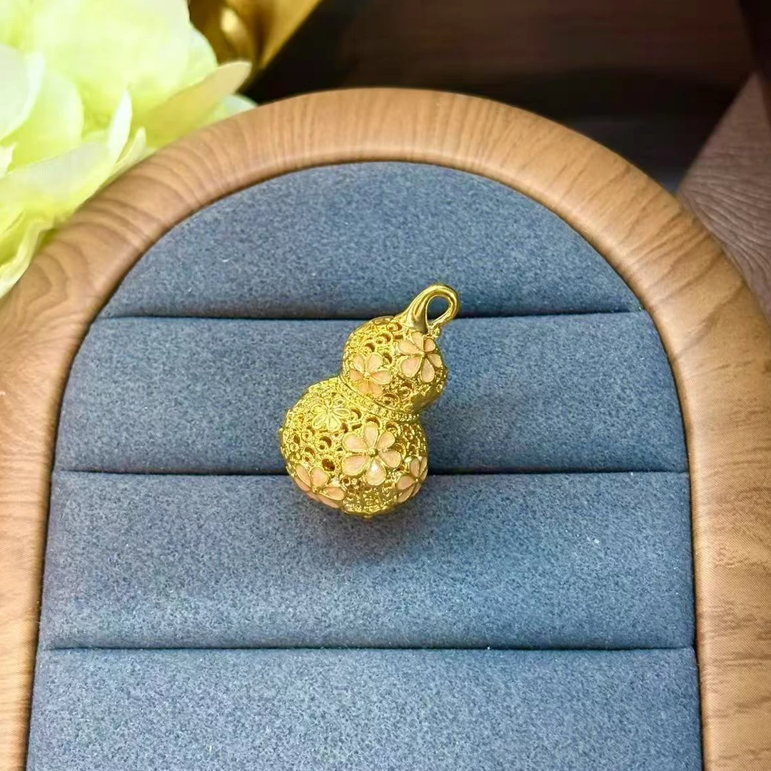 【小鹏黄金】足金999珐琅桃花镂空葫芦吊坠