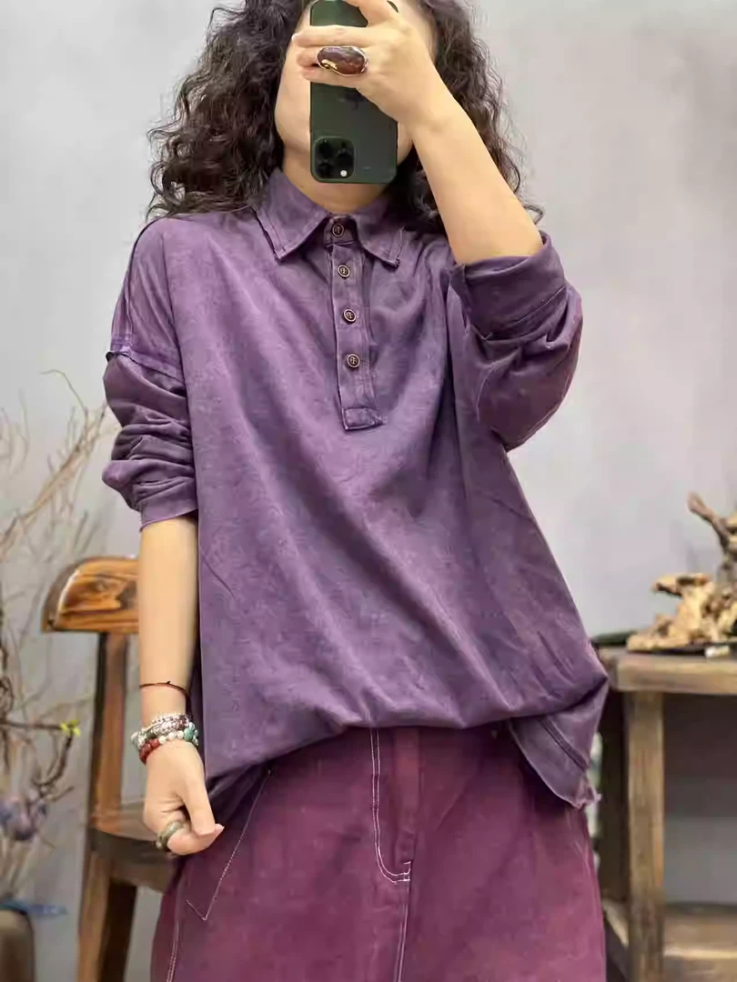 XY 春季新品休闲百搭半扣文艺炒色女士上衣T恤 胸围128长69