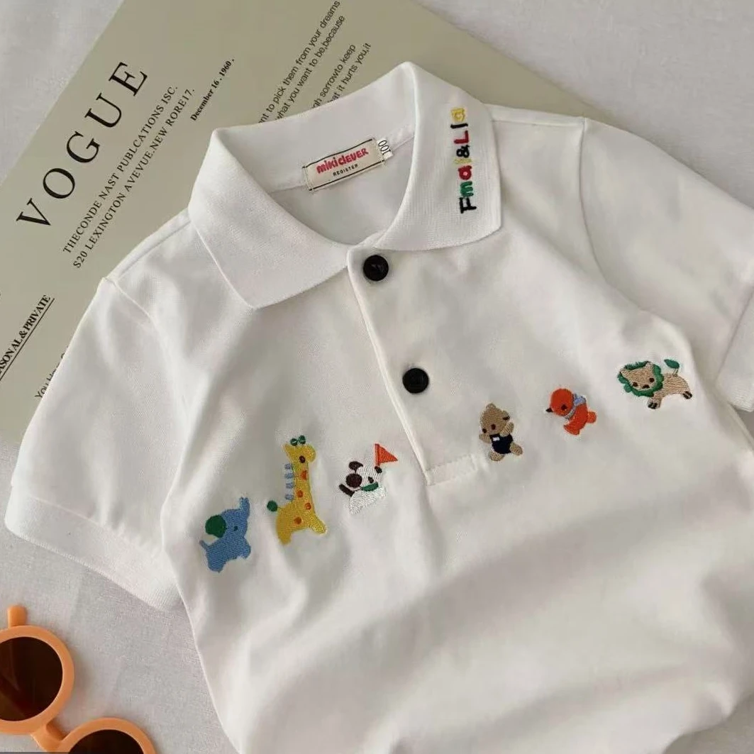 儿童短袖POLO衫卡通T恤2025夏季新款宝宝可爱休闲百搭翻领上衣潮T
