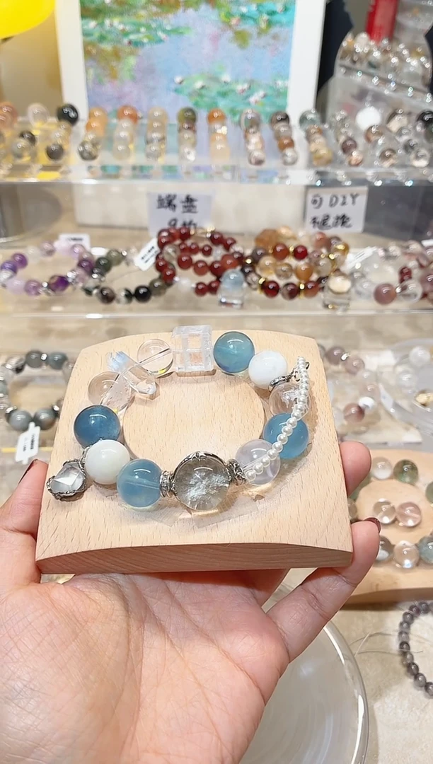 银S925镶嵌手链水晶蓝色手串