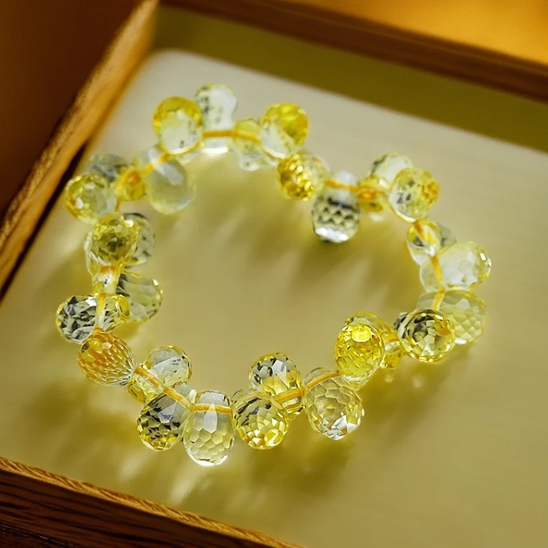招财时尚百搭水滴黄水晶手串气质黄色甜美