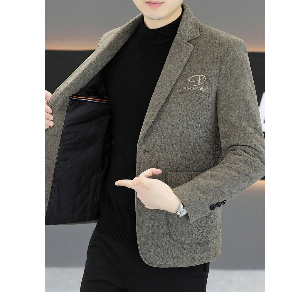 FOCKMERCH弗基马奇新款秋冬季百搭加棉加厚休闲单西毛呢小西服