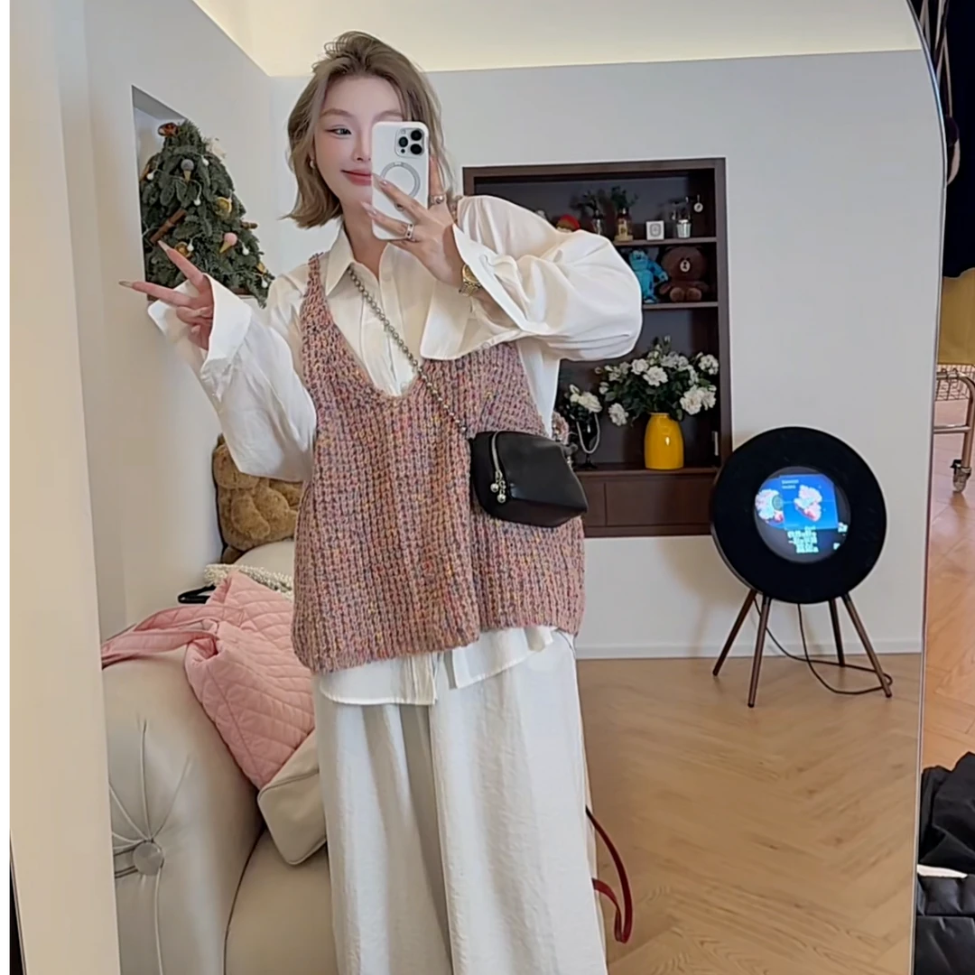 【瘦瘦】彩虹糖-春秋彩纱针织编织感宽松无袖吊带背心外穿S01241