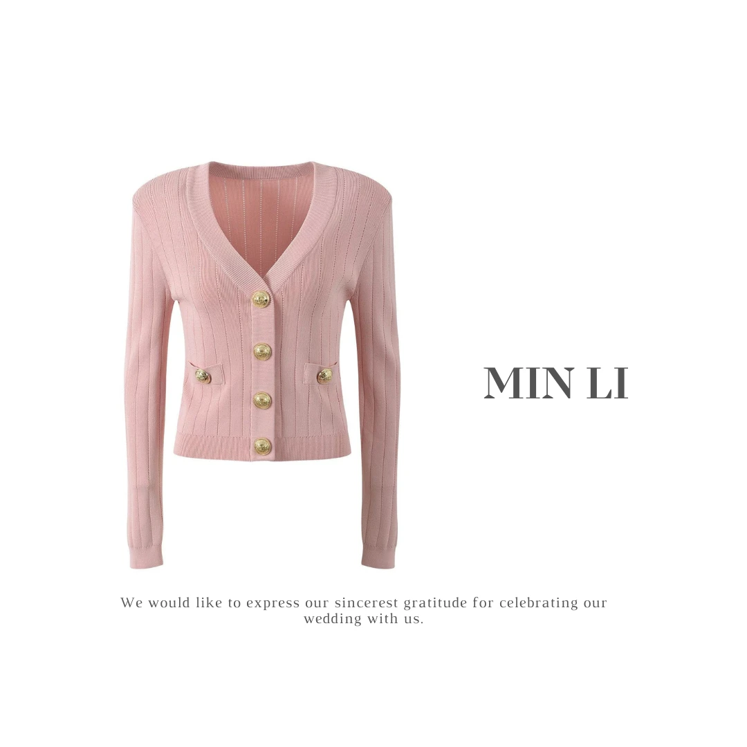 【 MIN LI 】S/S B家轻奢感小香风重工粉色修身显瘦针织开衫