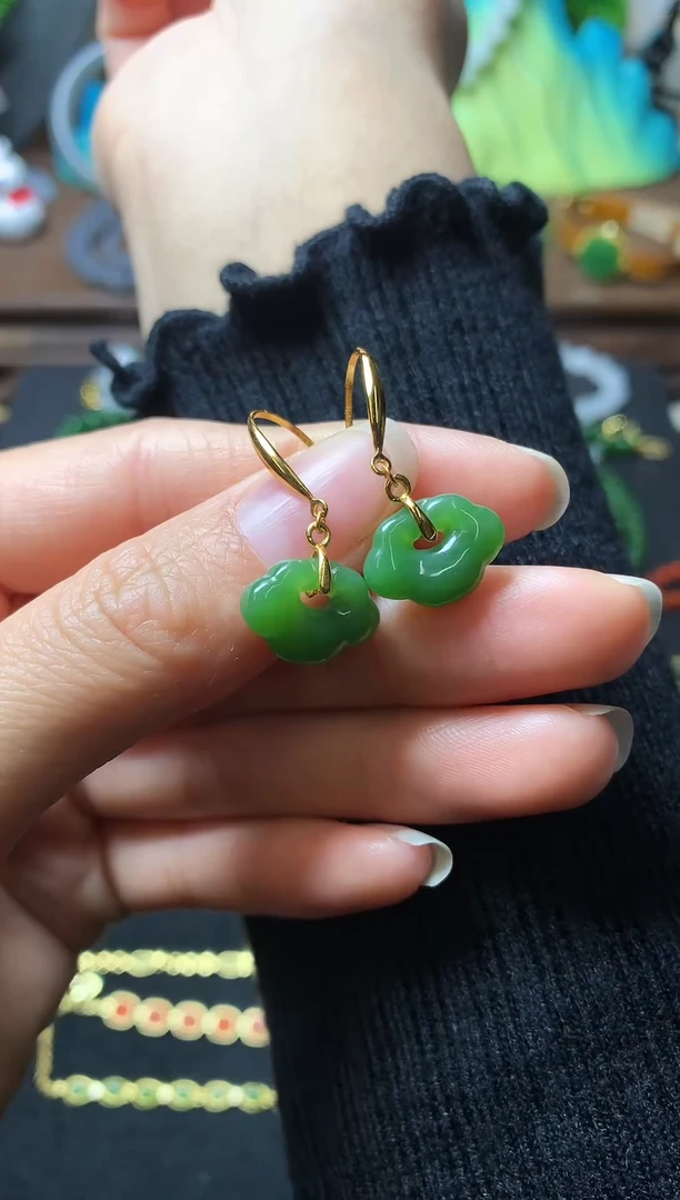 【闪购商品】和田玉耳饰银S925镶嵌耳钩款