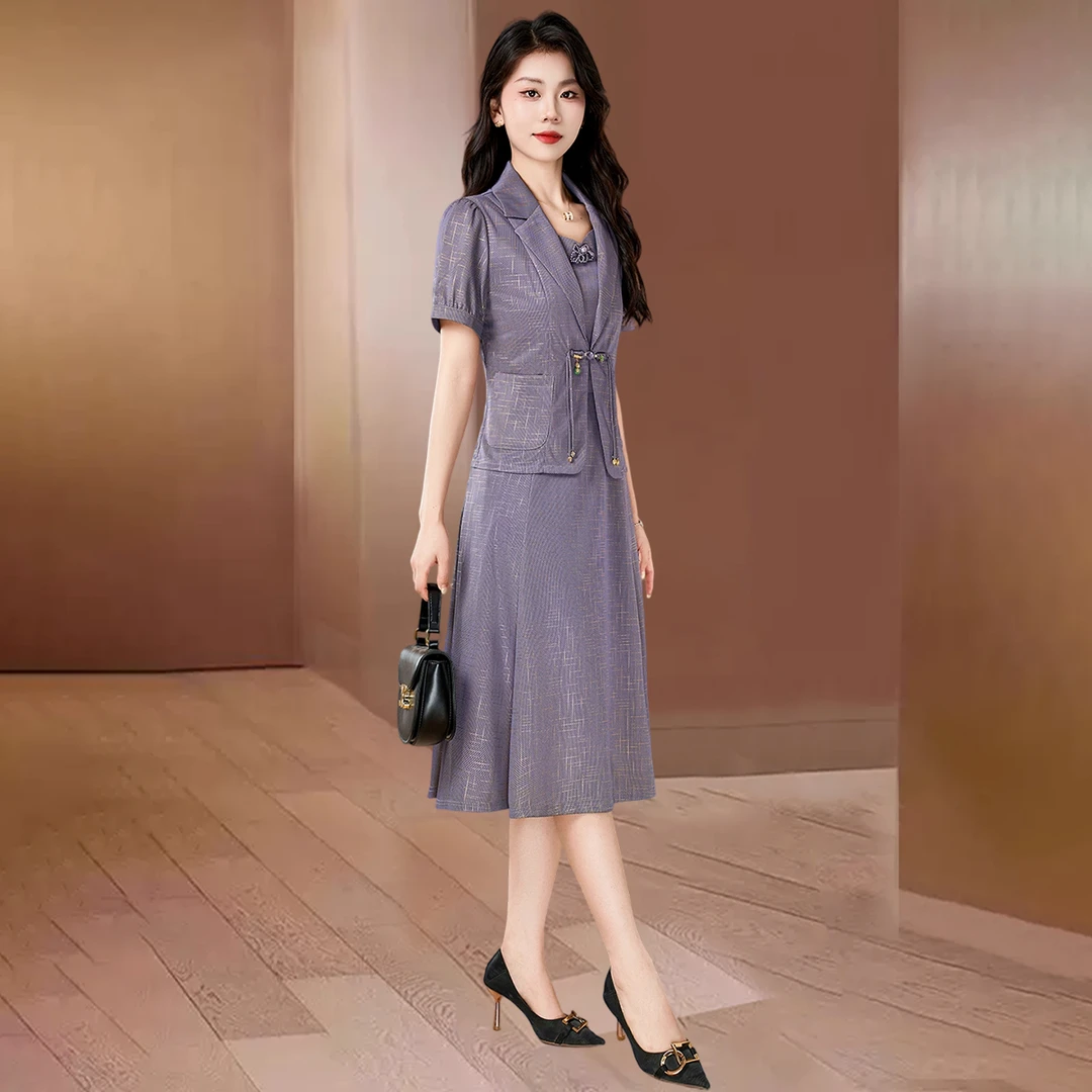 【可蓓儿】品牌新中式冰丝气质连衣裙2025新款夏今年流行爆款两件套