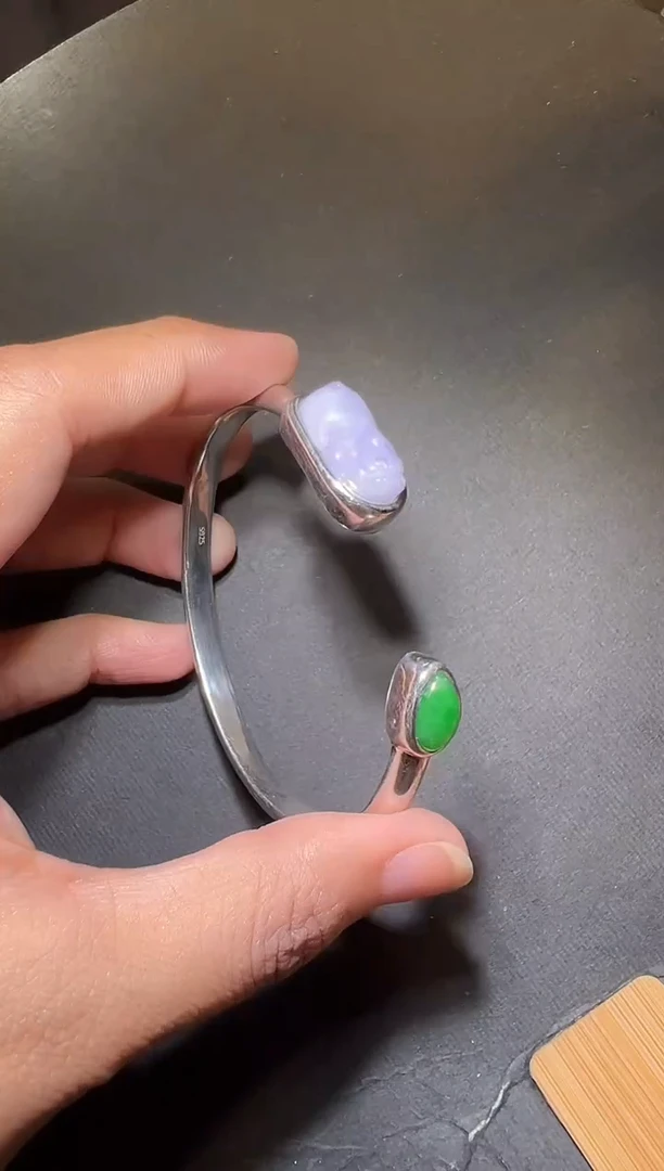 银S925镶嵌手镯翡翠翡翠紫貔貅手镯