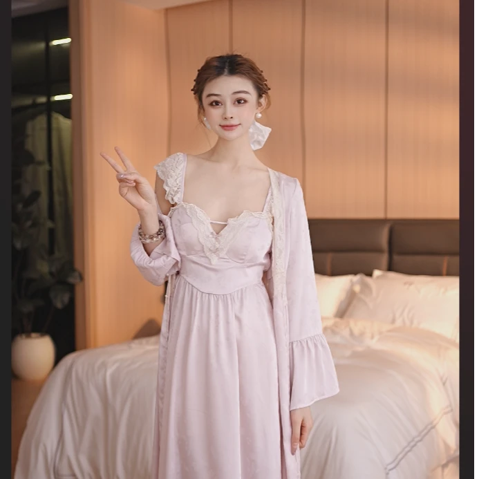 查理夫人【思予】春夏新款法式高级镂空女士性感奢华两件套睡裙