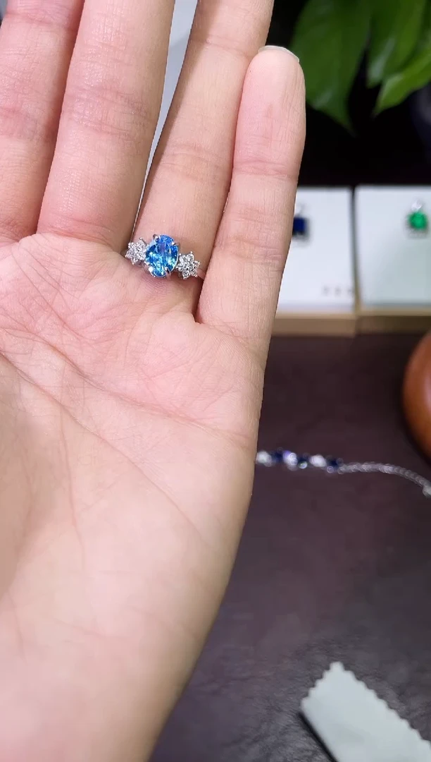 合金合成钻石海蓝戒指