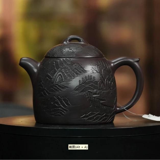 宜兴原矿黑紫泥秦权紫砂壶 fmh