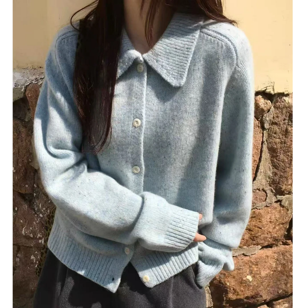 【实体店品质】韩版翻领慵懒感 甜美减龄时尚百搭针织开衫 HI 2089