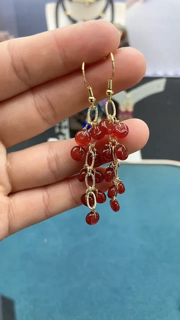 【闪购商品】南红玛瑙耳饰14K金镶嵌红色鞭炮耳钩