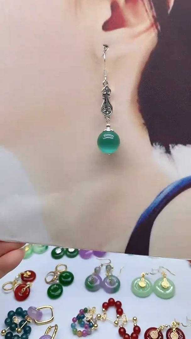 银S925镶嵌变石猫眼耳饰11