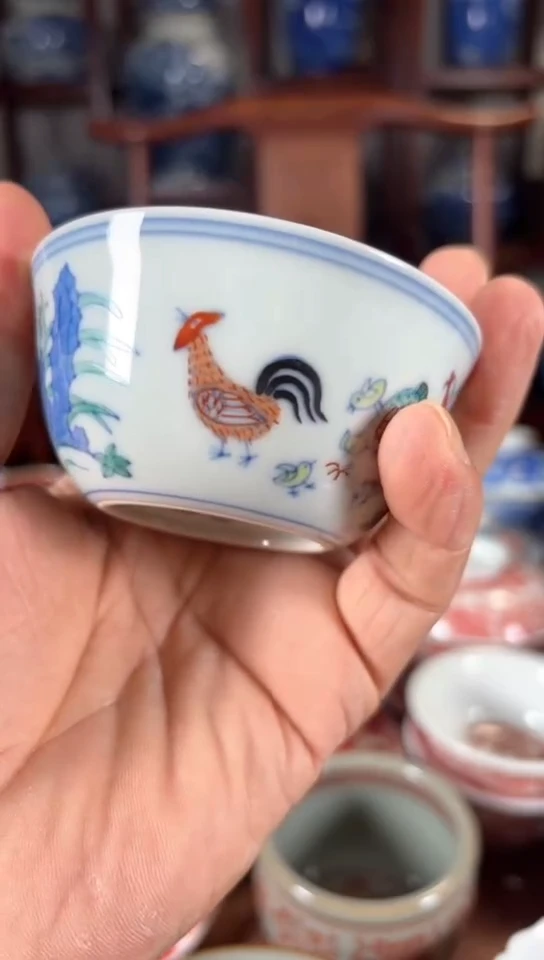 柴窑斗彩鸡缸杯鸡缸杯