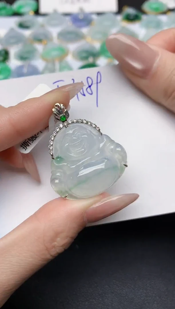 颈饰18K金镶嵌翡翠天然缅甸A货翡翠百元以上9元证书费自理