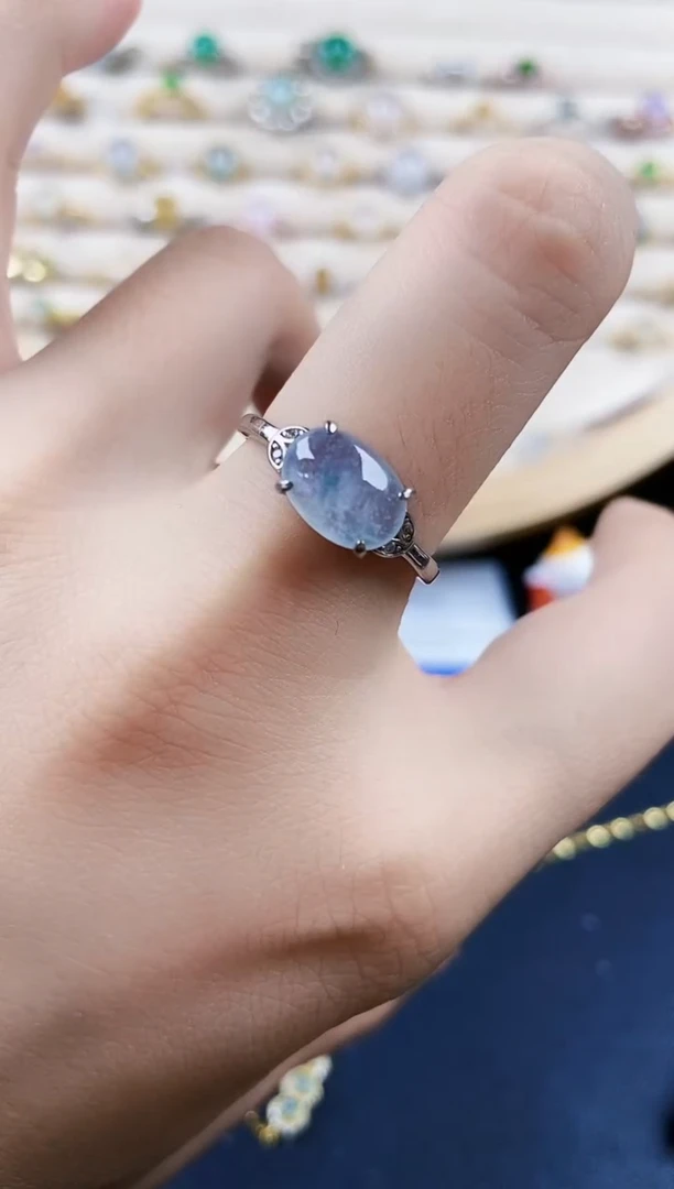 翡翠戒指银S925镶嵌12389