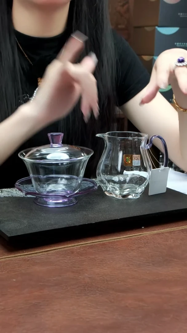 荷叶盖碗+颂妍茶海 浅紫色
