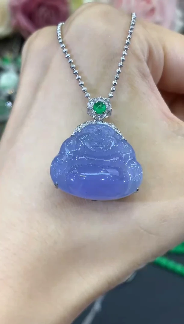 吊坠(不含链)18K金镶嵌翡翠B211 紫货有色差