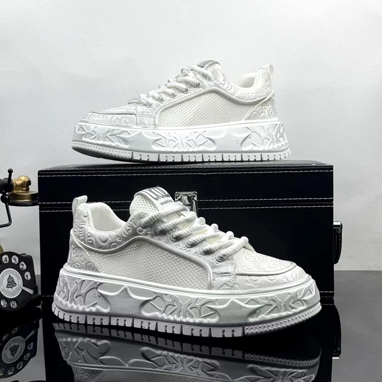 秋季新款小白鞋男复古擦色内增高运动板鞋网面透气软底潮流低帮鞋