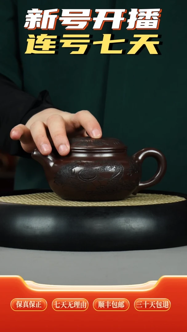茶壶紫砂龙潭紫泥  仿古  鱼跃龙门刻绘