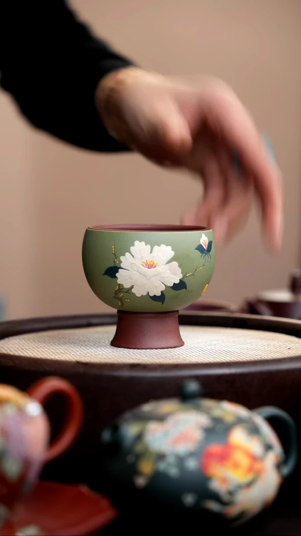 茶壶紫砂豆青砂粉浆灯笼杯白牡丹