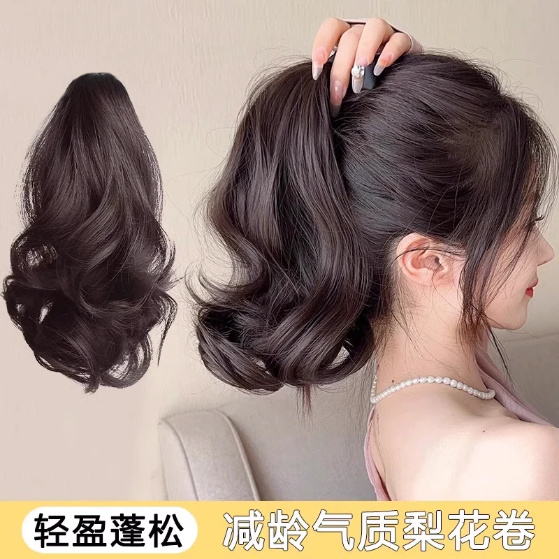 气质少女梨花卷短哑光马尾蓬松女造型抓夹哑光自然长发高逼真温柔