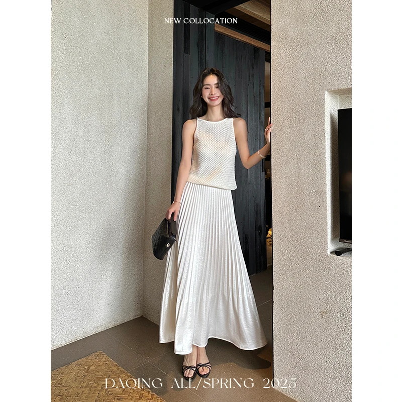 许大晴【黛漪】绝美温柔重工压褶垂坠感缎面半身裙D7A107