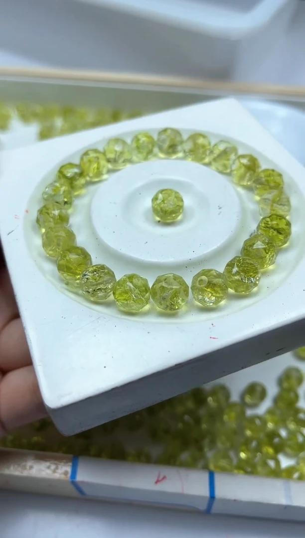 水晶珠宝半成品未镶嵌A1588 橄榄绿水晶切面10mm10个15元