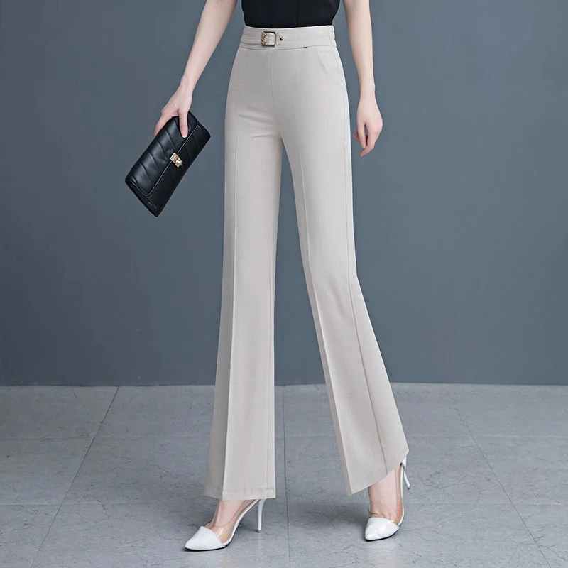 2025夏季薄款微喇裤休闲裤高透轻薄显瘦裤百搭女裤微喇西装直筒裤