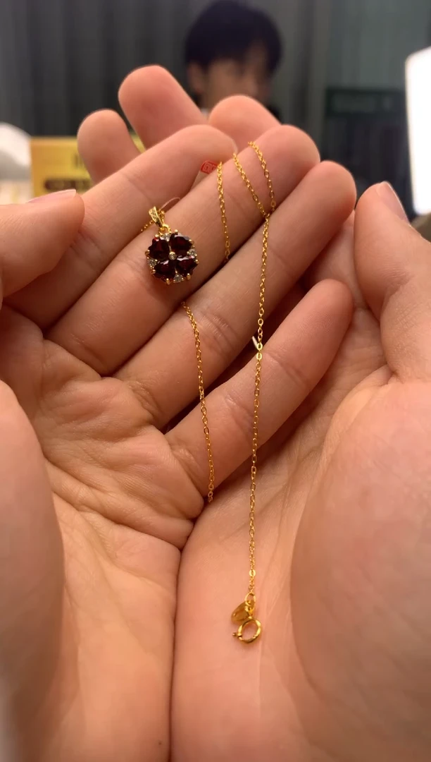 颈饰银S925镶嵌石榴石D15-4