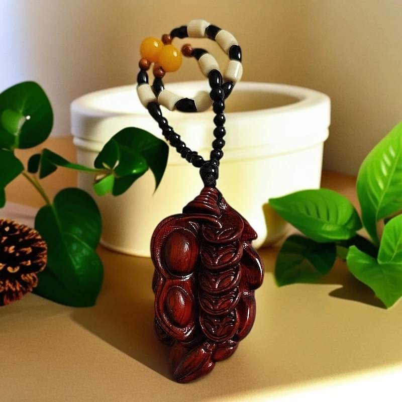 紫檀木 一叶生财手把件  车载挂件 长度7cm