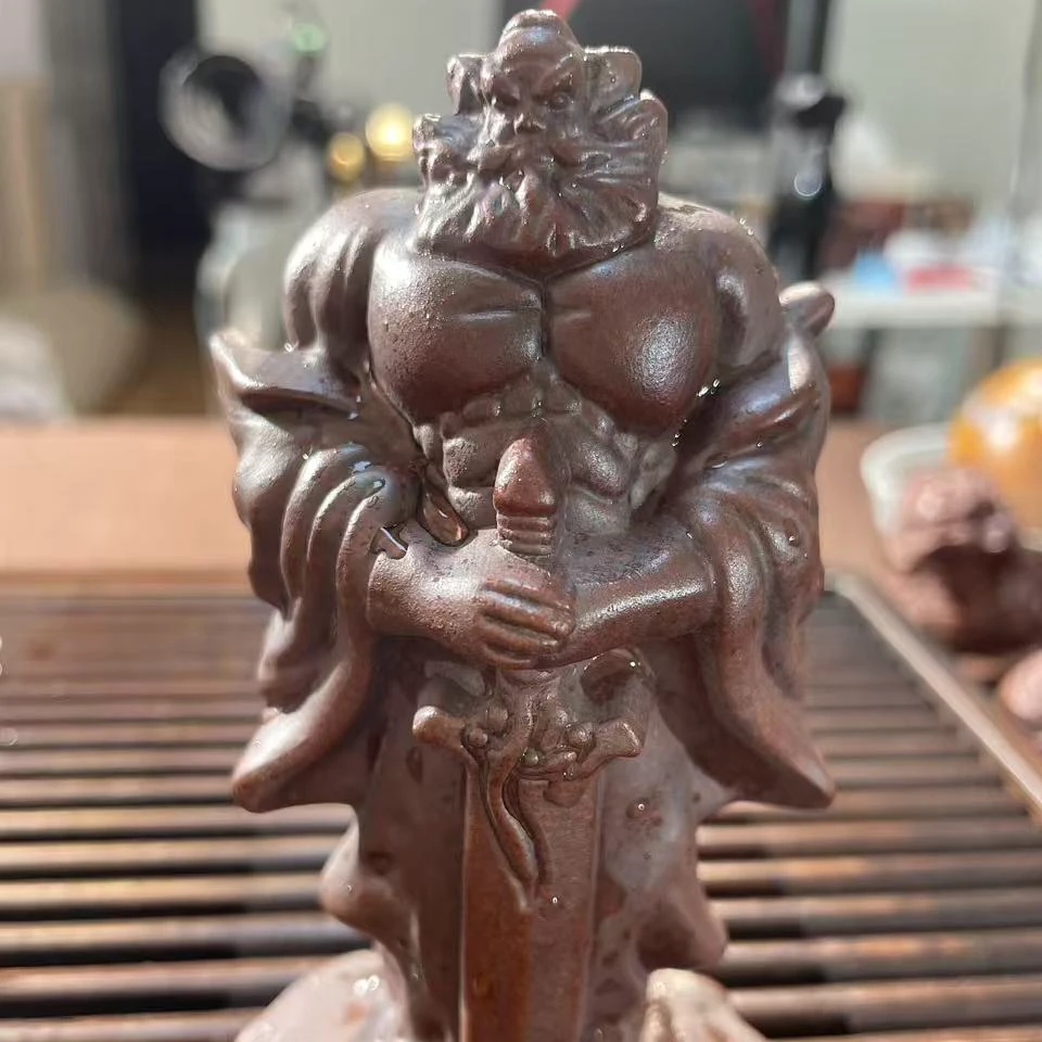 宜兴紫砂全手工制古红泥辟邪钟馗茶宠 重手